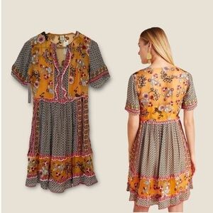 NWT Anthropologie camel embroidered tunic dress